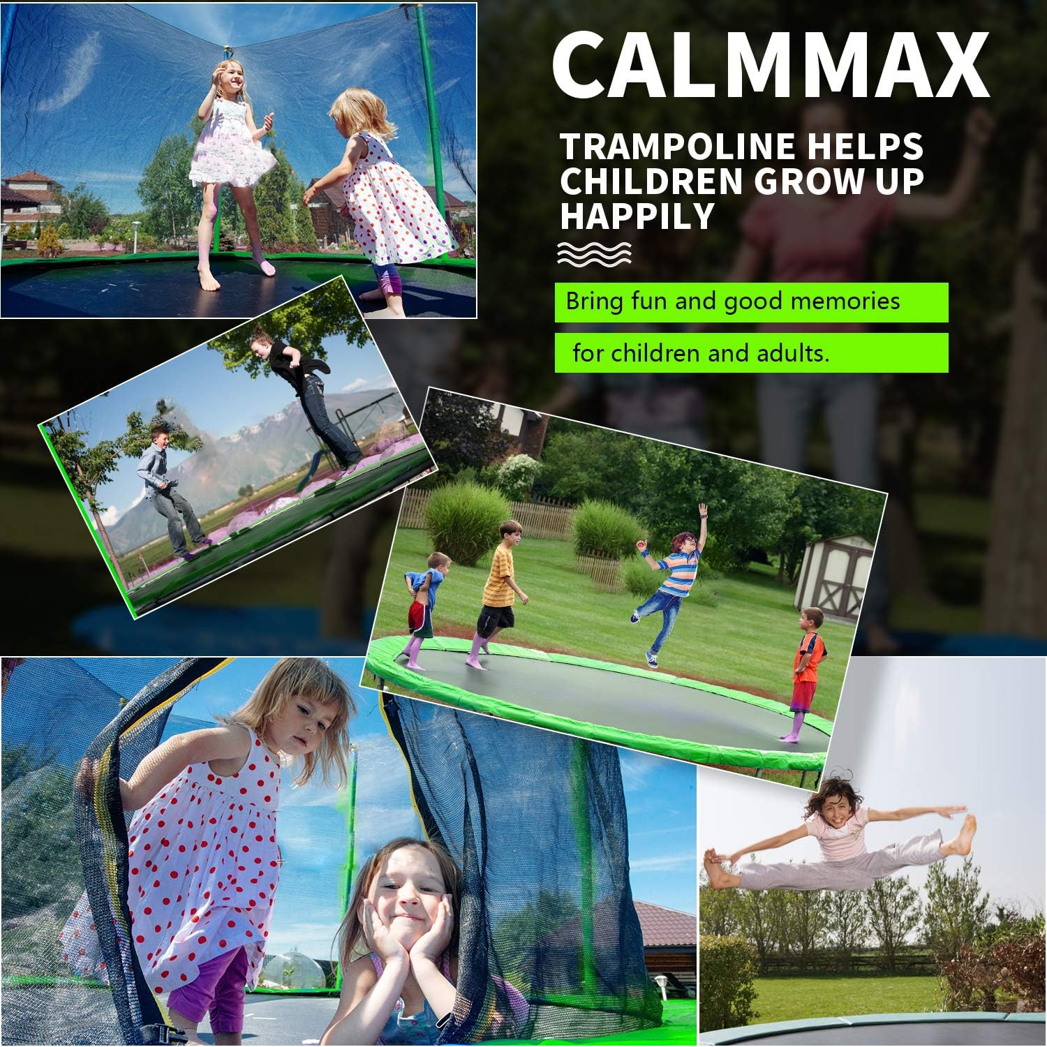 CalmMax Trampoline 12FT 14FT 15FT 16FT Jump Recreational Trampolines with Enclosure Net - ASTM Approved- Combo Bounce Outdoor Trampoline for Kids Family Happy Time
