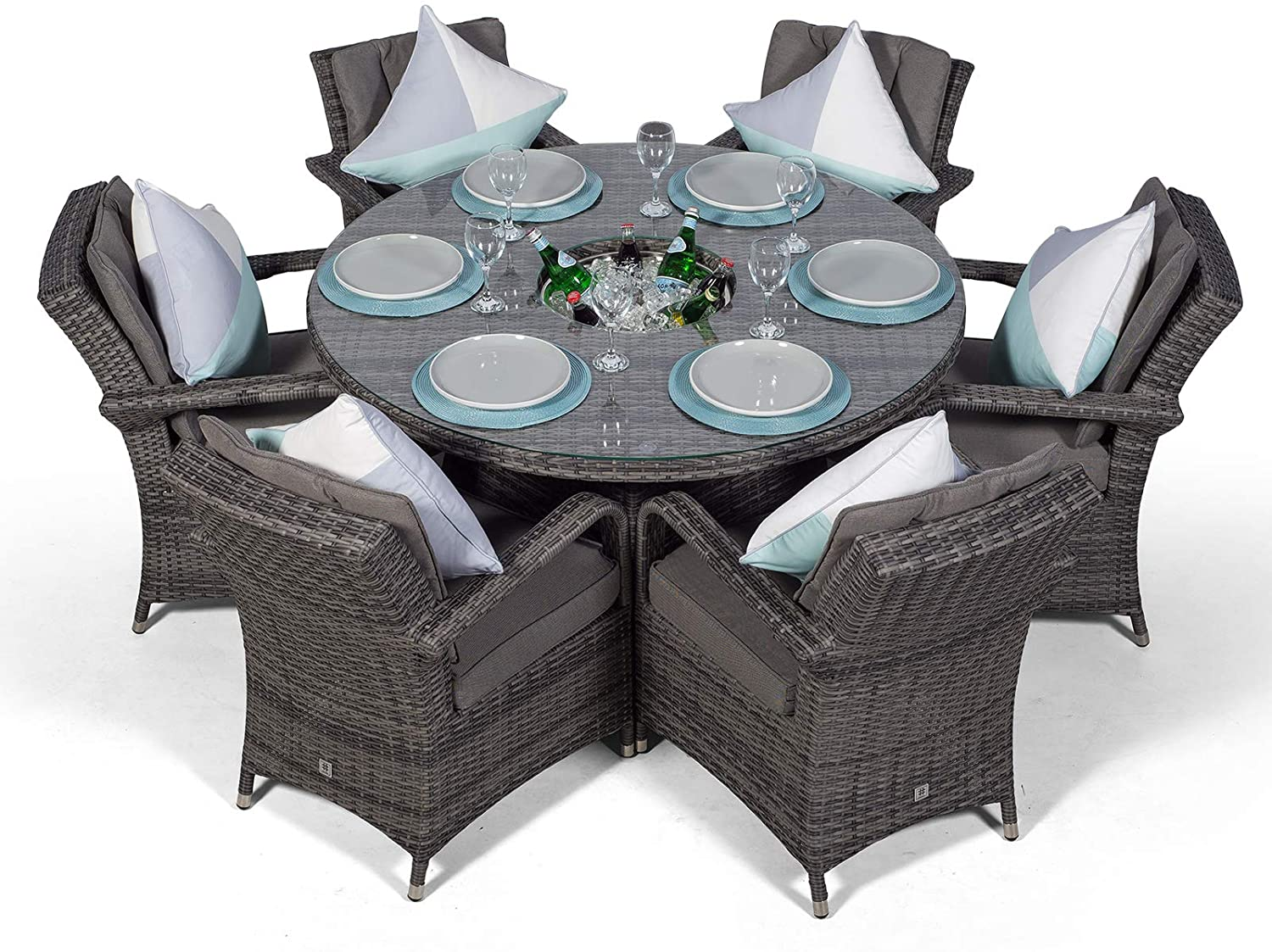 Arizona Deluxe 6-Seat Grey Rattan Cutlery Set with Ice Bucket Beverage Cooler