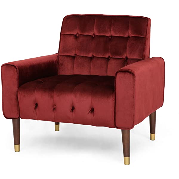 Christopher Knight Home Betsy Velvet Armchair, Modern Glam, Button-Tufted, Waffle Stitching, Raisin