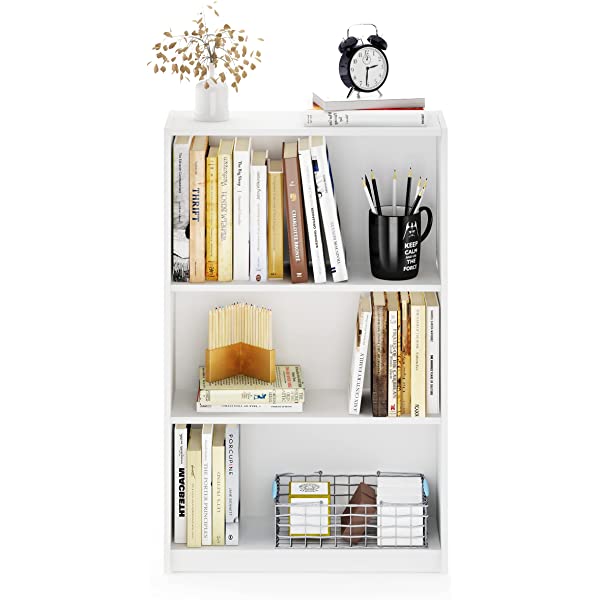FURINNO JAYA Simple Home 3-Tier Adjustable Shelf Bookcase, White White 3-Tier Bookcase
