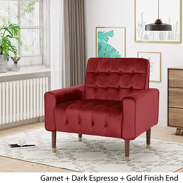 Christopher Knight Home Betsy Velvet Armchair, Modern Glam, Button-Tufted, Waffle Stitching, Raisin