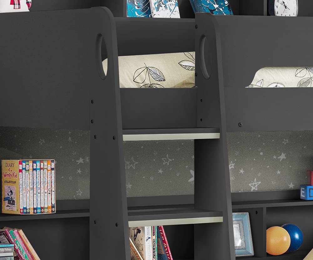 【Furniture】Wooden Bunk Bed with Underbed Storage Drawer, Modern Twin Sleeper with 2 Pocket Sprung Mattresses