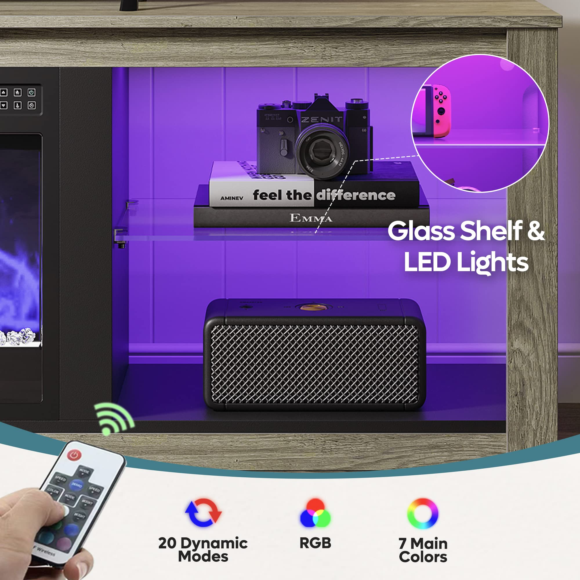 【Furniture】Fireplace TV Stand for 75 inch TV with 23 inch Electric Fireplace, 70 inch Entertainment Center