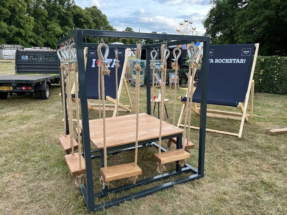 8 Seater Solid Oak & Steel Hand Made Swing Table