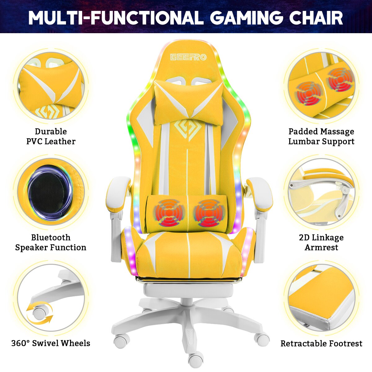 【Furniture】RGB PC & Racing Game Chair With Massage And Bluetooth