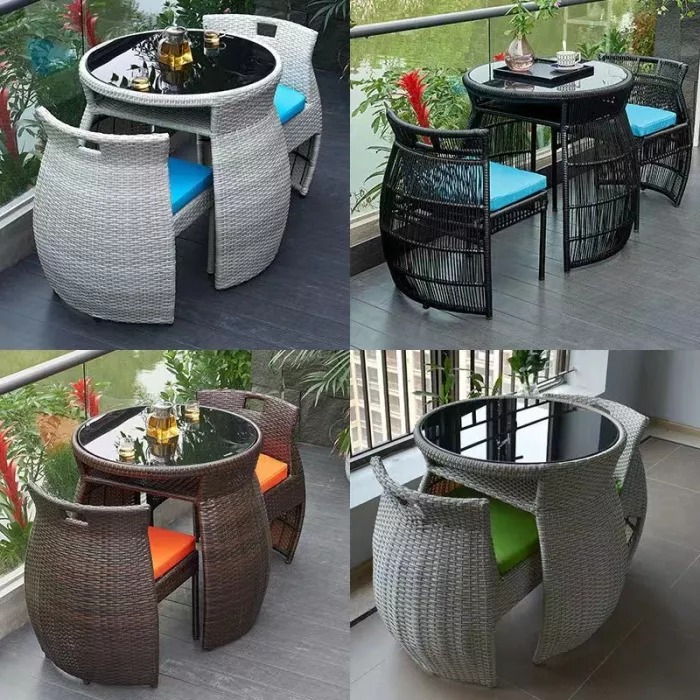 【Home&Garden】Outdoor balcony table and chair patio outdoor waterproof small cane chair