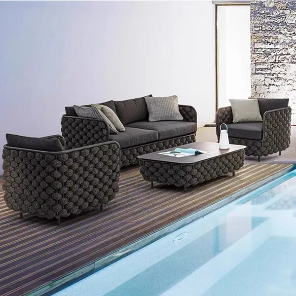 Outdoor sofa courtyard sun protection leisure garden villa rope woven tea table