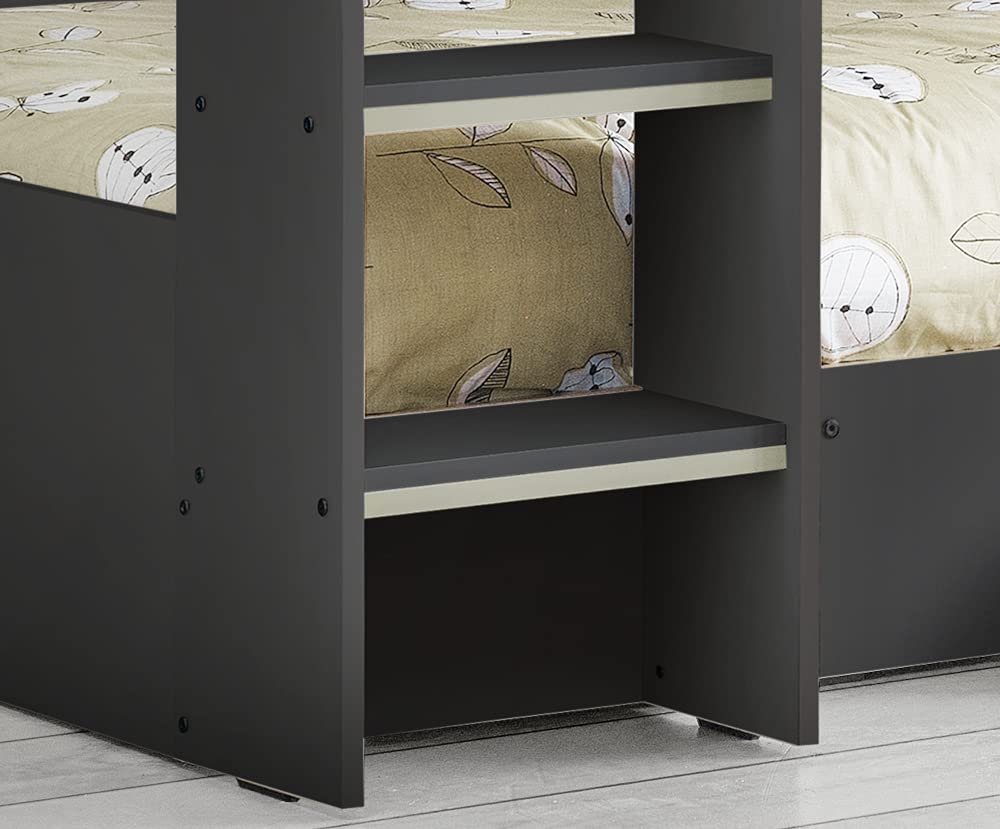 【Furniture】Wooden Bunk Bed with Underbed Storage Drawer, Modern Twin Sleeper with 2 Pocket Sprung Mattresses
