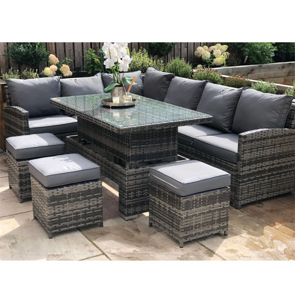 Amalfi ~ Grey Rattan Corner Sofa with Rising table