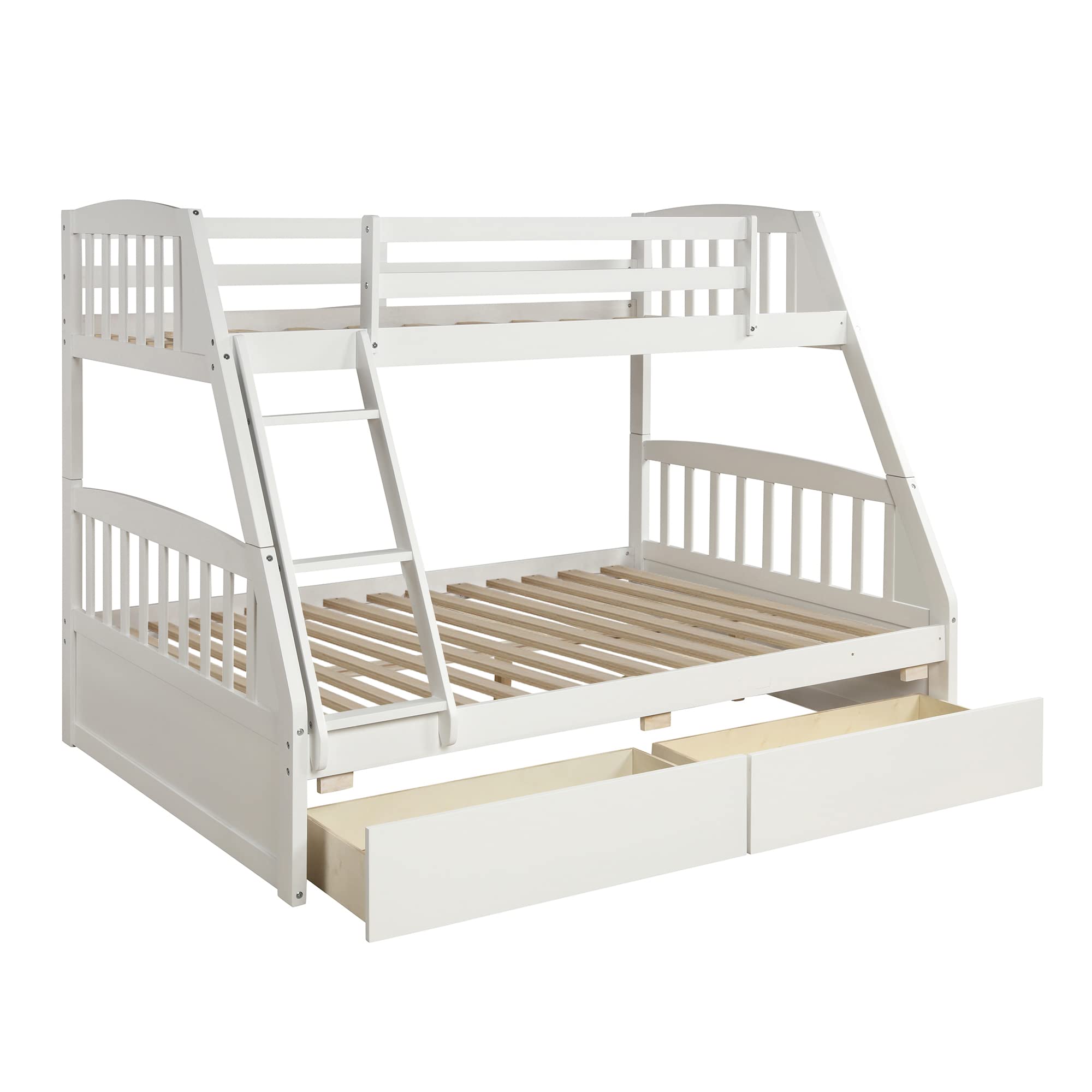 【Furniture】Solid Wood Bunk Bed Frames No Box Spring Needed with Saftey Guard Rails & Storage Drawers