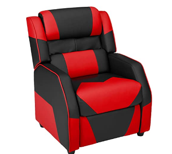 Amazon Basics Kids/Youth Gaming Recliner with Headrest and Back Pillow, 3+ Age Group, Black and Red