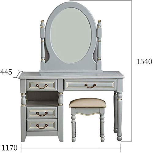【Furniture】Dressing Table Bedroom Vanity Table Set, Makeup Table with Oval Mirror, Stool & 4 Drawers