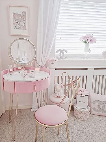 【Furniture】Velvet Dressing Table with LED Mirror in Pink