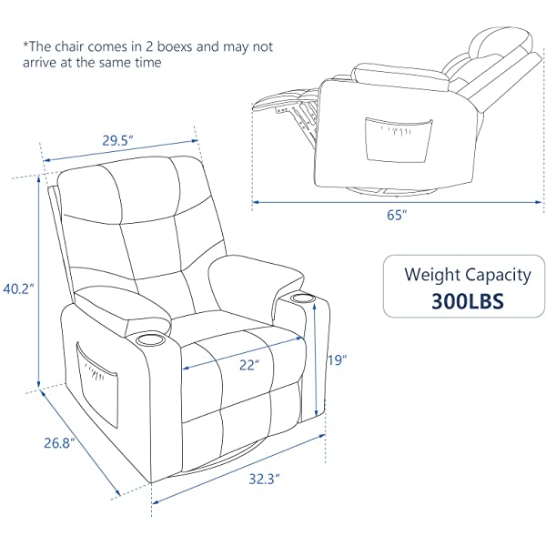 Esright Grey Fabric Massage Recliner Chair 360 Degrees Swivel Heated Ergonomic Lounge Chair