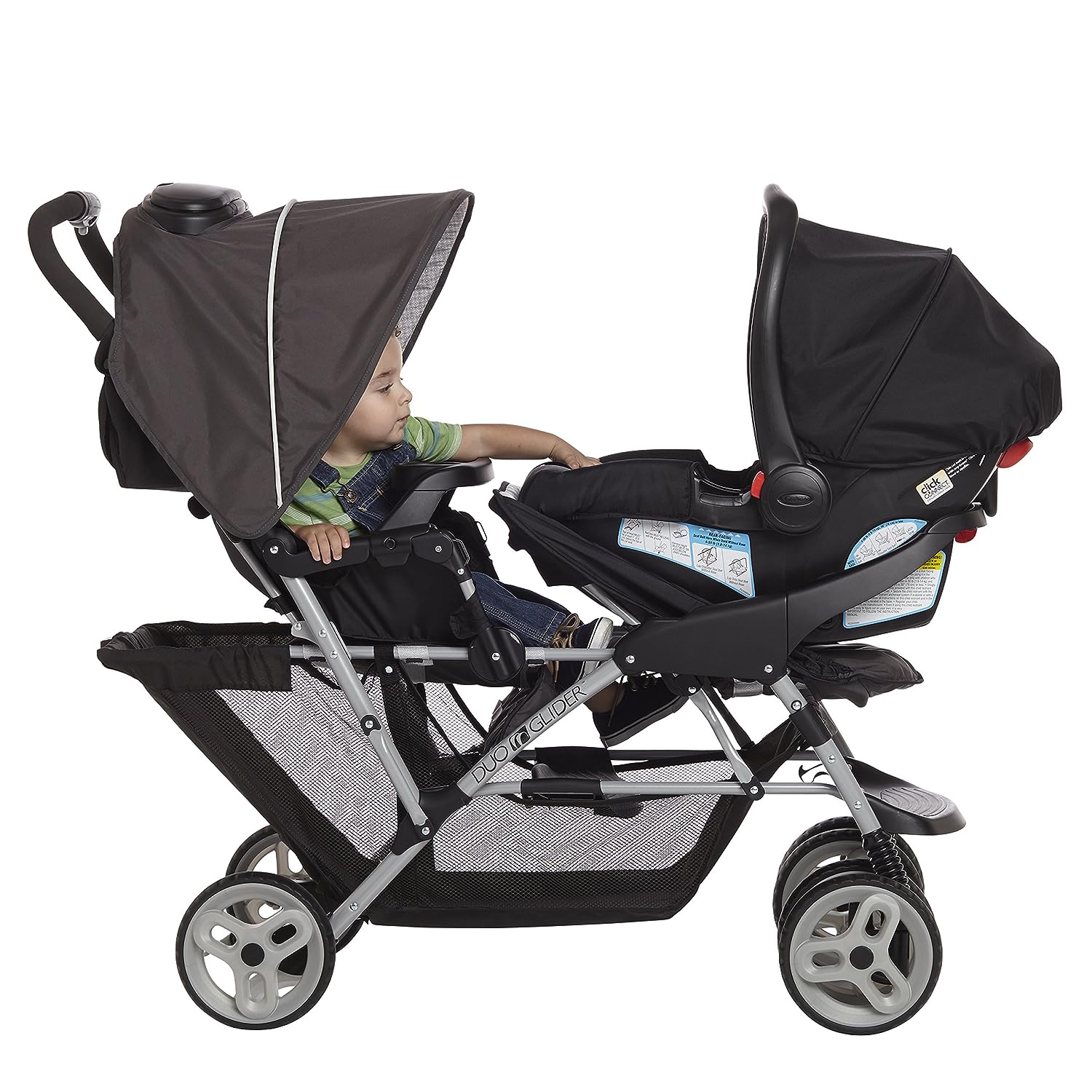 Graco DuoGlider Double Stroller | Lightweight Double Stroller with Tandem Seating, Glacier & SnugRide 35 Lite LX Infant Car Seat, Studio