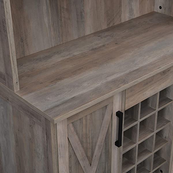 Bar Cabinet with Wine Rack and Glass Doors (Grey wash- Solid)