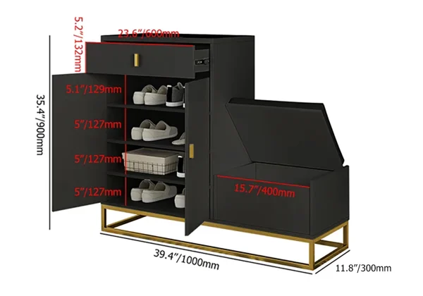 White Shoe Storage Bench 4 Shelves PU Leather Upholstered Shoe with Drawers & Flip Top