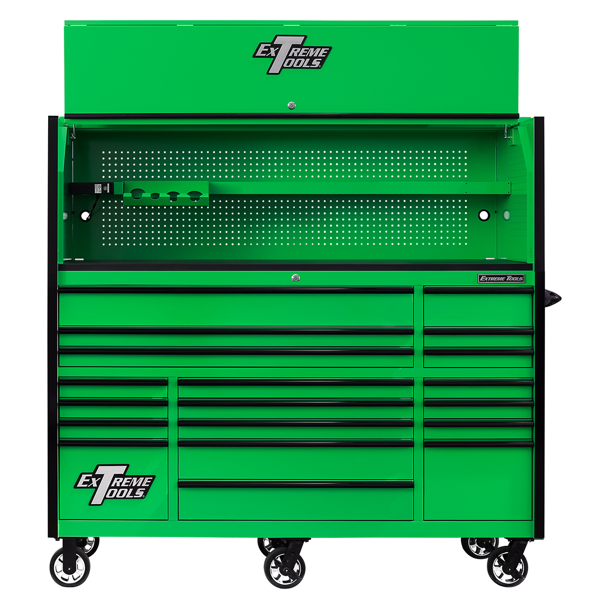 used toolboxExtreme Tools 72in. x 30in. 19 Drawers Triple Bank Roller Cabinet and Power Workstation Hutch Combo