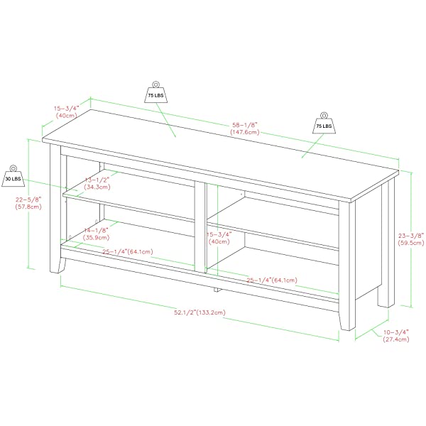 Walker Edison Wren Classic 4 Cubby TV Stand for TVs up to 65 Inches, 58 Inch, Black Black 58 InchTV Stand