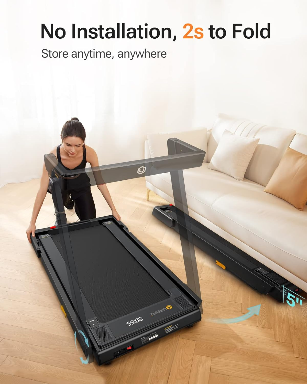 UREVO 3 in 1 Under Desk Treadmill with Stroll Mode, Install Free Foldable Treadmill for Office with Remote, Folding Treadmill in 2s Folding