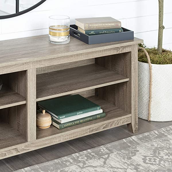 Walker Edison Wren Classic 4 Cubby TV Stand for TVs up to 65 Inches, 58 Inch, Black Black 58 InchTV Stand