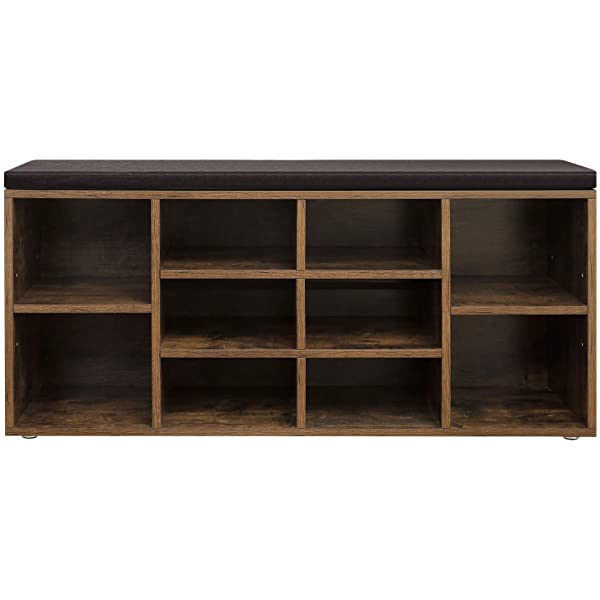 VASAGLE Cubbie Shoe Cabinet Storage Bench with Cushion, Adjustable Shelves, Holds up to 440lb, Rustic Brown ULHS10BX