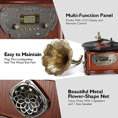 LuguLake Record Player Retro Turntable All-in-One Retro Turntable Nostalgic Turntable