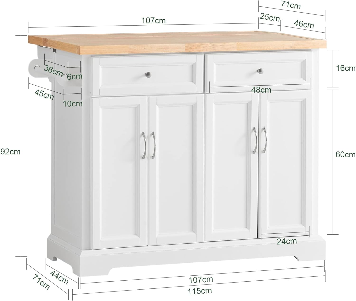 SoBuy FKW71-WN, Extendable Kitchen Storage Trolley Kitchen Cabinet Cupboard Sideboard Kitchen Island