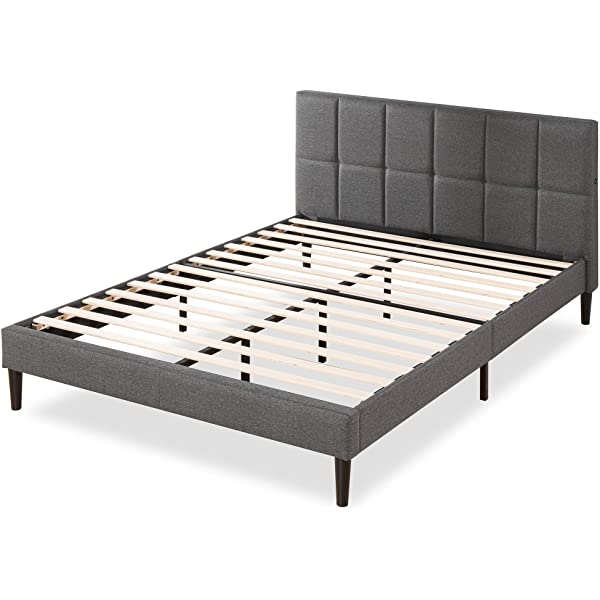 ZINUS Lottie Upholstered Platform Bed Frame / Mattress Foundation / Wood Slat Support / No Box Spring Needed / Easy Assembly, Grey, Queen Grey Queen Standard
