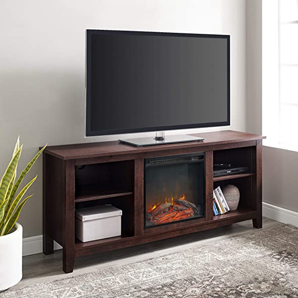 Walker Edison Wren Classic 4 Cubby TV Stand for TVs up to 65 Inches, 58 Inch, Black Black 58 InchTV Stand