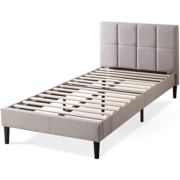 ZINUS Lottie Upholstered Platform Bed Frame / Mattress Foundation / Wood Slat Support / No Box Spring Needed / Easy Assembly, Grey, Queen Grey Queen Standard