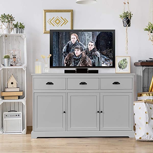 Giantex Sideboard Buffet Server Storage Cabinet Console Table Home Kitchen Dining Room Furniture Entryway Cupboard with 2 Cabinets and 3 Drawers Adjustable Shelves, White (White)