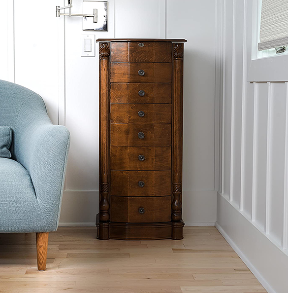 Traditional jewelry with mirror, 96.52 cm, antique walnut color