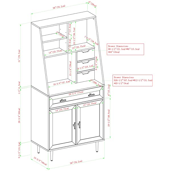 Walker Edison Secretary Hutch Wood Desk with Keyboard Drawer Bookshelf Storage Home Office Storage Cabinet, 64 Inch, Dark Walnut Dark Walnut Desk