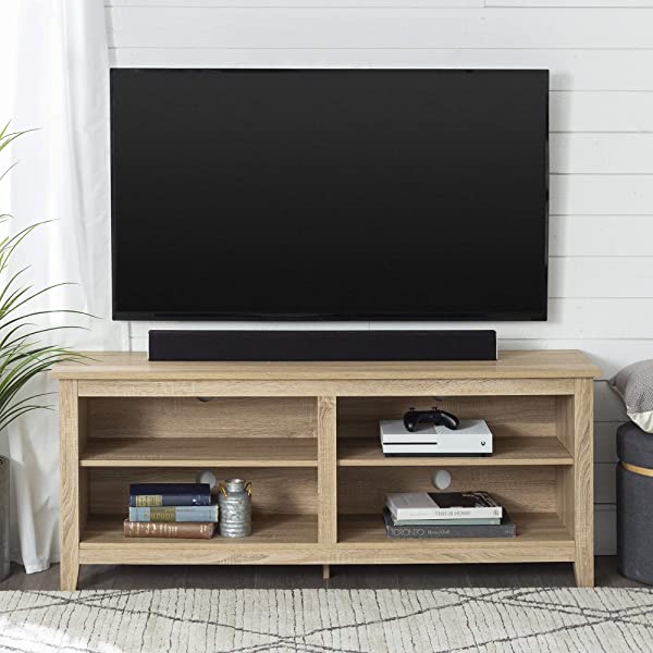 Walker Edison Wren Classic 4 Cubby TV Stand for TVs up to 65 Inches, 58 Inch, Black Black 58 InchTV Stand
