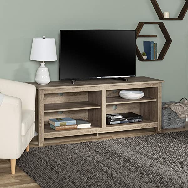 Walker Edison Wren Classic 4 Cubby TV Stand for TVs up to 65 Inches, 58 Inch, Black Black 58 InchTV Stand