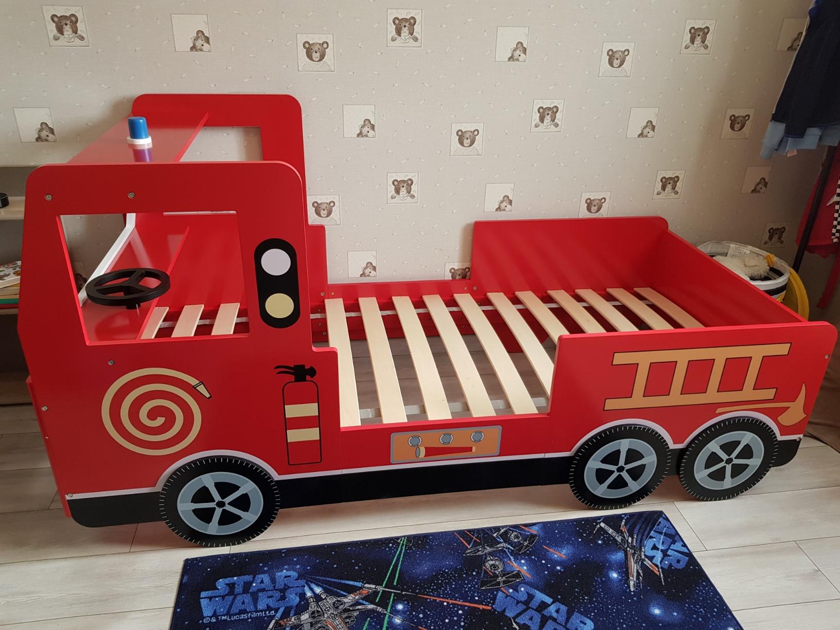【Furniture】Children's Bed Frame Red Fire Truck Imitation Kids Bed Car Vehicle Bedroom Furniture Toddler's Bed