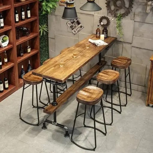 【Furniture】Clearance Sale-Retro Rectangular Bar Table Natural Industrial Pub Table Chairs Set