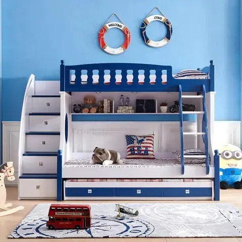 【Furniture】Bunk beds for boys and girls ages 5 to 8 bedroom pink blue Castle Pirate beds