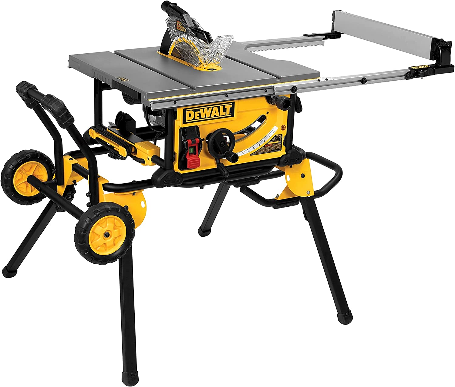 DEWALT 10 Inch Table Saw, 32-1/2 Inch Rip Capacity, 15 Amp Motor, With Rolling/Collapsible Stand (DWE7491RS)