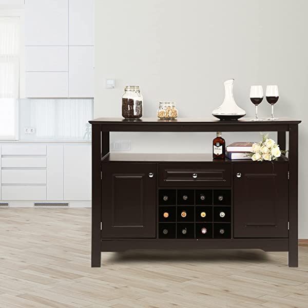 Apepro Sideboard Wine Cabinet Buffet Kitchen Buffet Bar Cabinet with Drawers and 12-Bottle Wine Rack, Dining Buffet Table Storage Buffet Cabinet for Living Room and Home