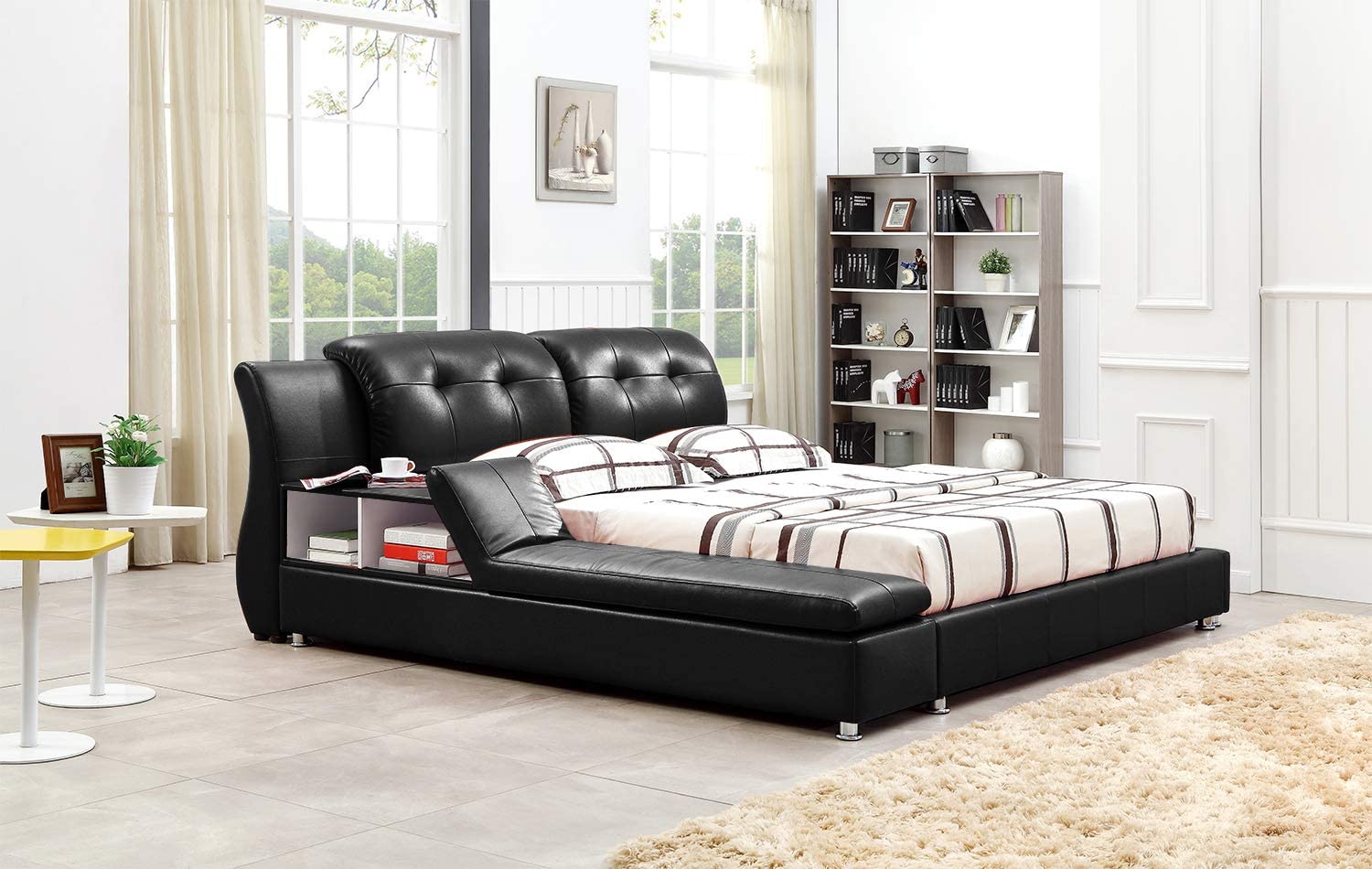 【Furniture】King Size Platform Bed, Luxury Bed Frame, Modern Upholstered Bed, No Box Spring Needed