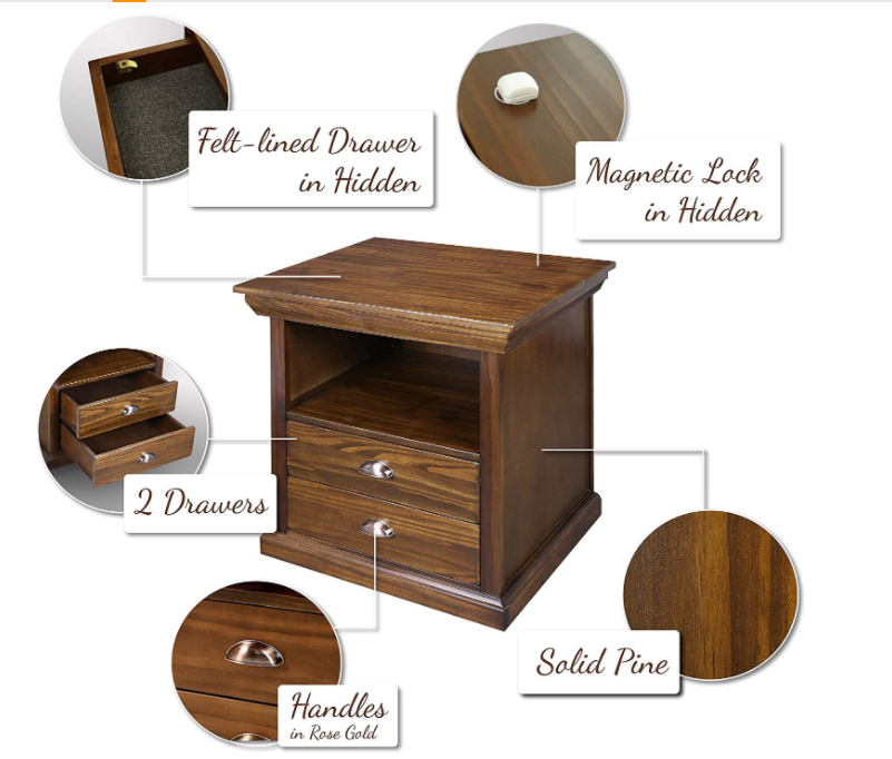 Casual Home Lincoln Nightstand Compartment, Concealment Furniture, Mocha