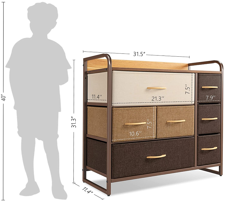 CubiCubi Dresser Organizer with 7 Drawer, Furniture Storage Tower Unit for Bedroom Hallway Entryway Closets, Dresser Clothes Storage with Sturdy Steel Frame Wood Top, Chocolate