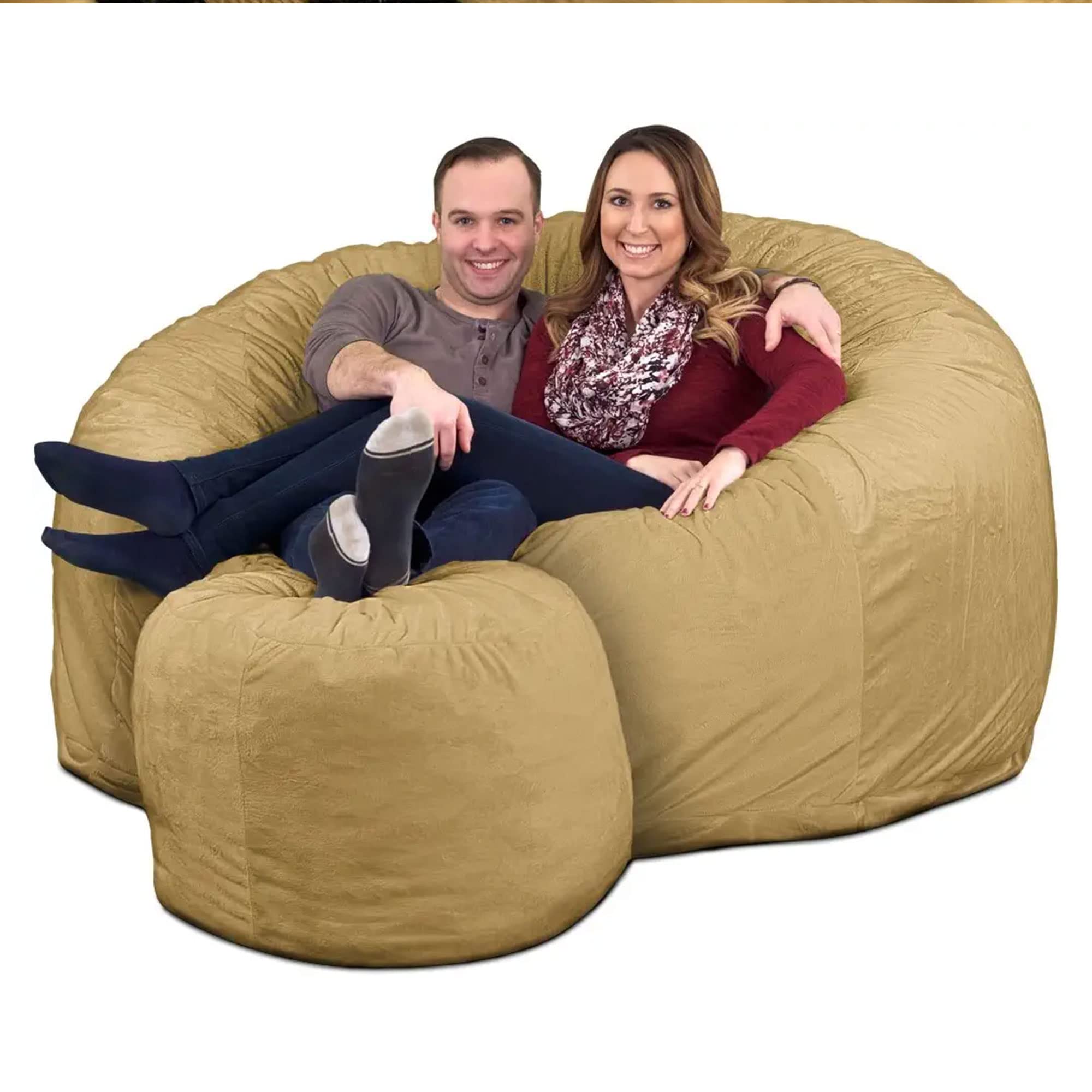 【Furniture】6000 Bean Bag Chair w/Footstool: Giant Foam-Filled Furniture - Machine Washable Covers
