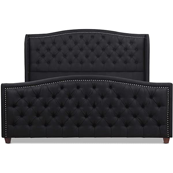 Jennifer Taylor Home Marcella Collection Queen Wingback Tufted Hand-Applied Nail Heads Upholstered Bed, Antique White Antique White Queen