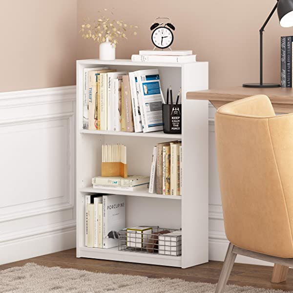 FURINNO JAYA Simple Home 3-Tier Adjustable Shelf Bookcase, White White 3-Tier Bookcase