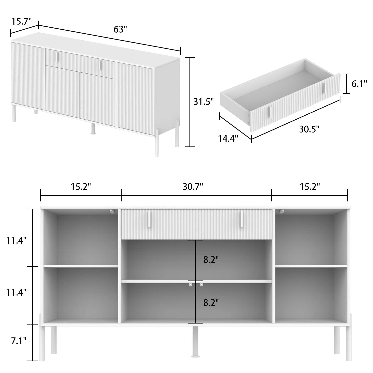 【Furniture】Modern Credenza Sideboard Buffet with Drawer & Pop-Up Doors, Buffet Sideboard Storage Cabinet