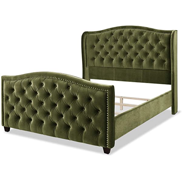 Jennifer Taylor Home Marcella Collection Queen Wingback Tufted Hand-Applied Nail Heads Upholstered Bed, Antique White Antique White Queen