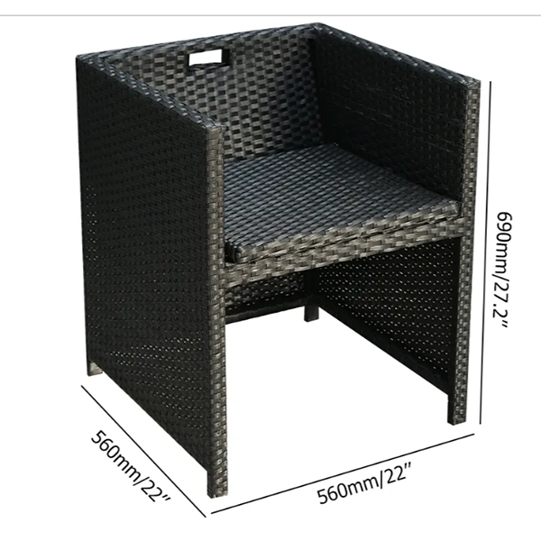 【Furniture】7-Piece Rattan Dining Set Outdoor Conversation Set with Glass-Top Rectangle Table and 6 Barrel Chair Cushion Included